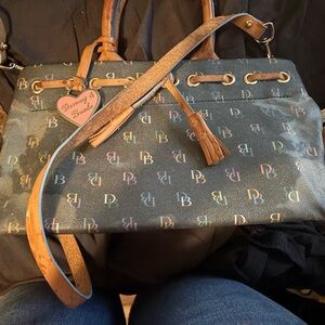 Dooney & Bourke Black Multicolor DB Logo Tote with Tan Trim